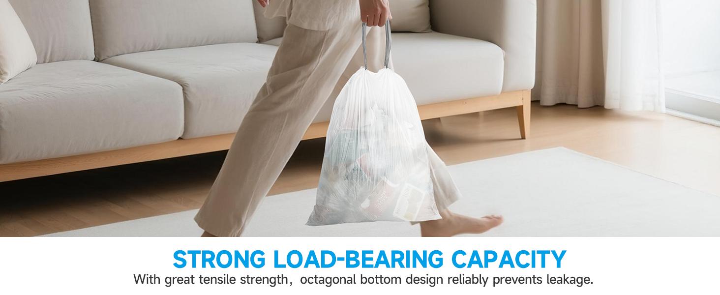 180 Counts Drawstring Small Trash Bags 2-4 Gallon, 4 Gallon Mini Trash Bag Extra Strong, Small Garbage Bags Unscented, Stretchy, Quick Cinch for Bathroom Bedroom Office,White