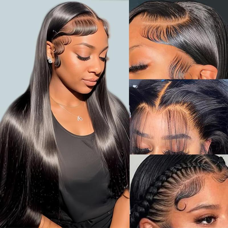 【Upgrade】Yawawe Hair Drawstring Wear Go Glueless Wigs 13x6 HD Lace Frontal Wigs Human Hair Pre Plucked Straight Wigs Human Hair for Women Natural Black with free Sideburns Stickers