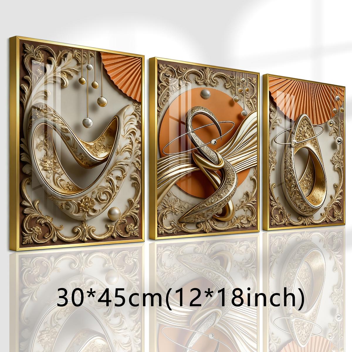 3 Counts Aluminum Alloy Framed Painting, Abstract Gold And Beige Geometric Art Pictures, Home Decoration For Living Room, Bedroom, Office, Restaurant, Hallway Wall Decor, Odorless Print Artwork, Luxury Perfect Gift For Friends And Family