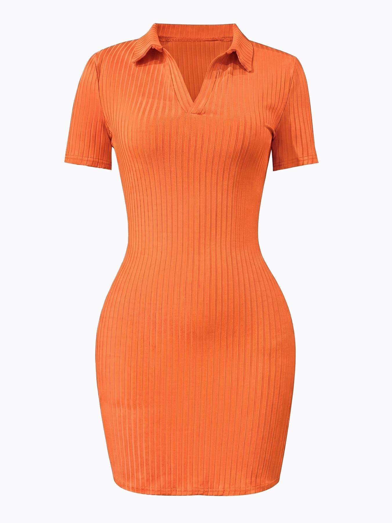 Women's Casual Solid Color V-Neck Short Sleeve Bodycon T-Shirt Dress, Comfortable and Stylish Design Ribbed Knit Dress, Perfect for Daily Wear, Elegant and Versatile Choice, Summer Vacation Wear, Fit, Casual Dresses