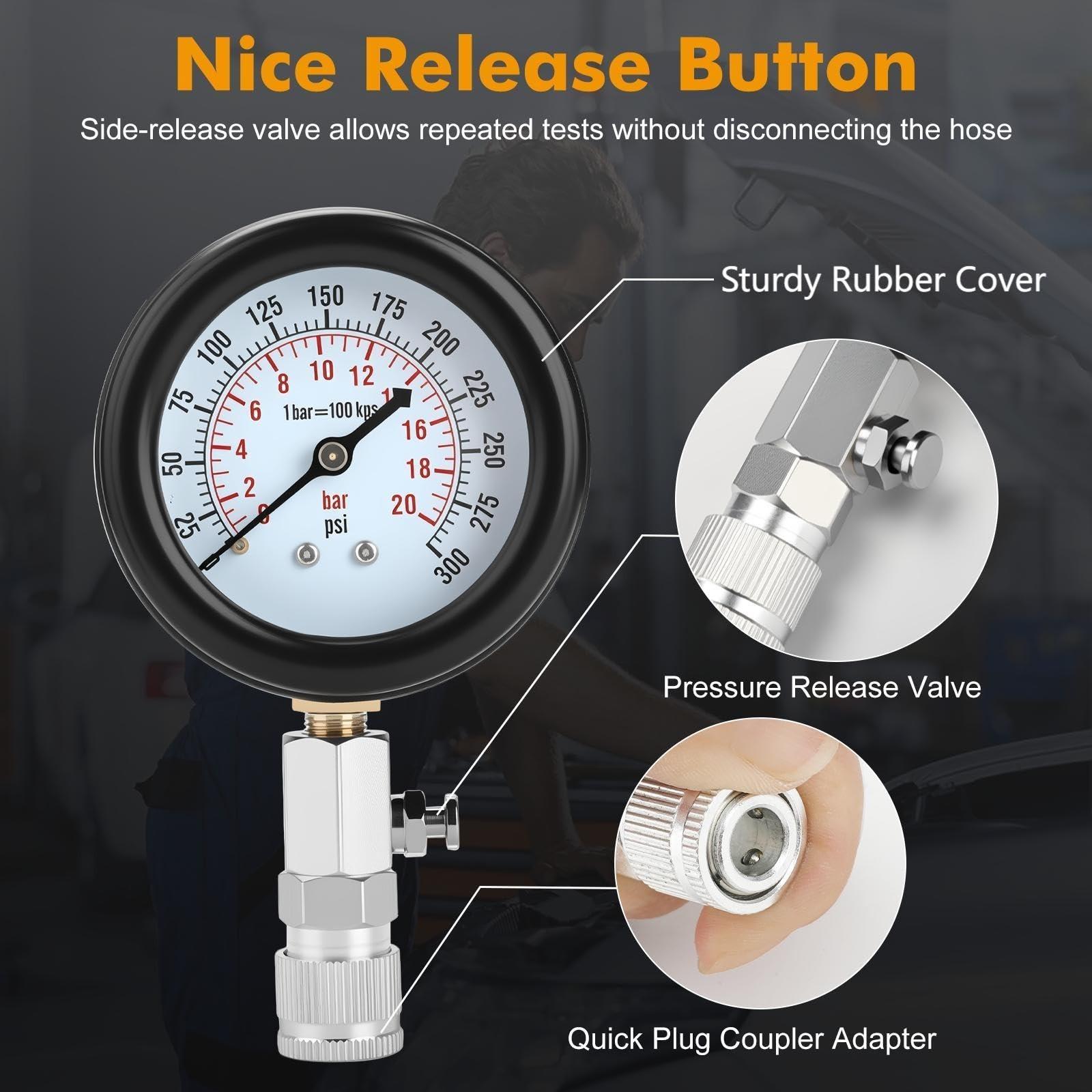 Car Engine Compression Test Tool Set, Motorcycle Car Truck Cylinder Counter, Fuel Pressure Tester, Gasoline Pressure Detector with Toolbox