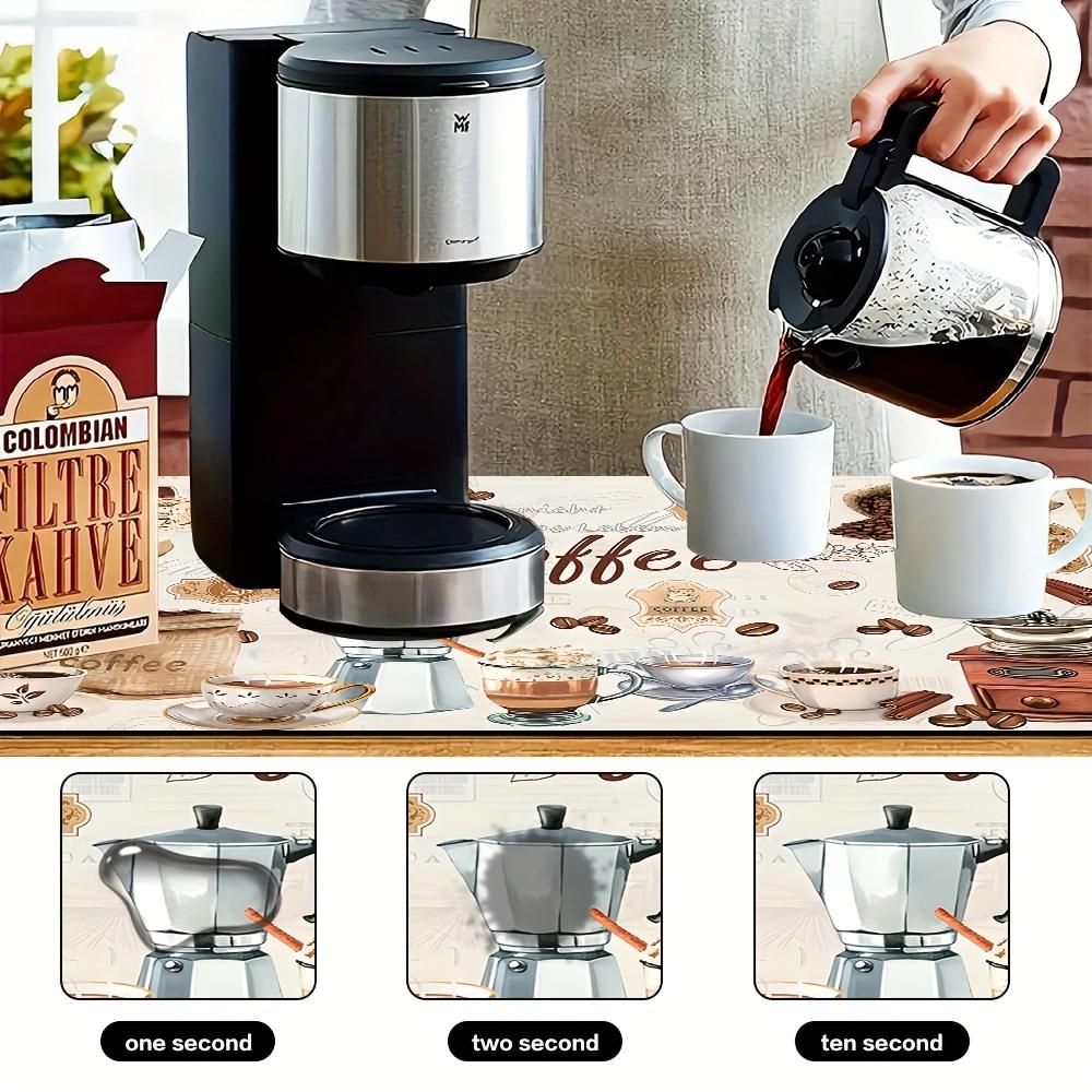 1pcs, Tableware drying pad, coffee machine pad, Coffee table mat, drying pad with watercolor retro coffee machine and cup design, polyester fiber - durable, highly absorbent, easy to clean drying pad, desktop decorative pad