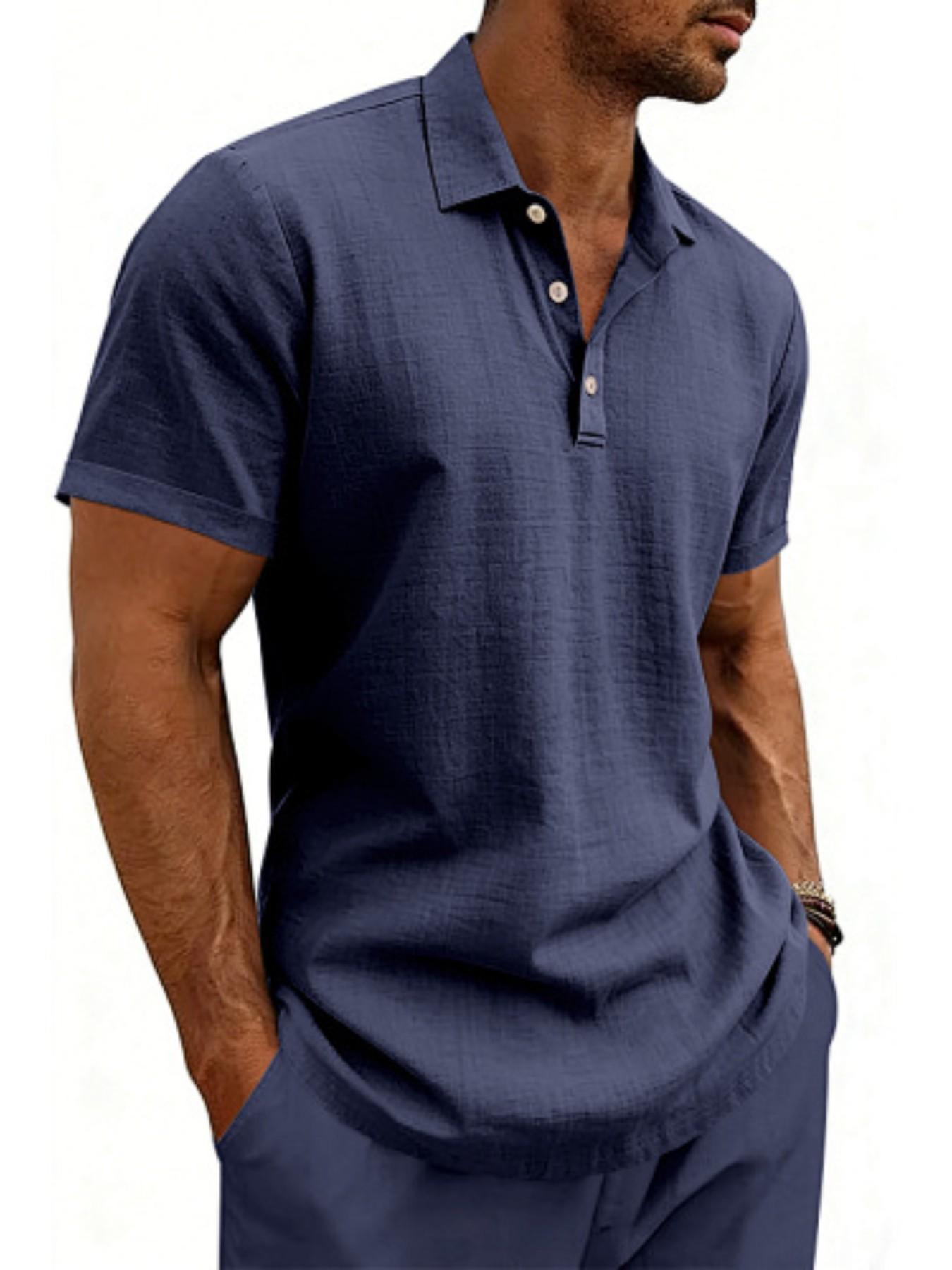 Men's summer textured slim fit short sleeved polo shirt! Breathable and sweat proof, with a three button design that allows for versatile commuting and vacation scenarios