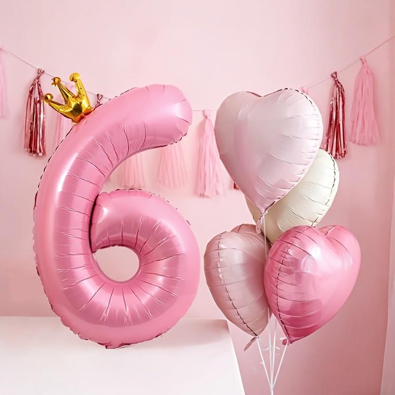 Pink number and heart-shaped balloon set, Birthday decorations, including balloons 1-9 with bow decoration and heart-shaped balloons - suitable for birthday parties, weddings, Valentine's Day decoration - pink party supplies