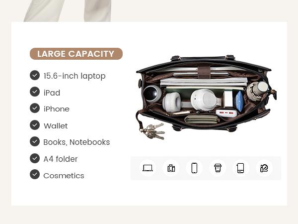 LOVEVOOK Women's Laptop Bag, fits 15.6-inch laptops, Business Tote, Waterproof PU Leather Briefcase, Office Shoulder Bag suitable for Teachers