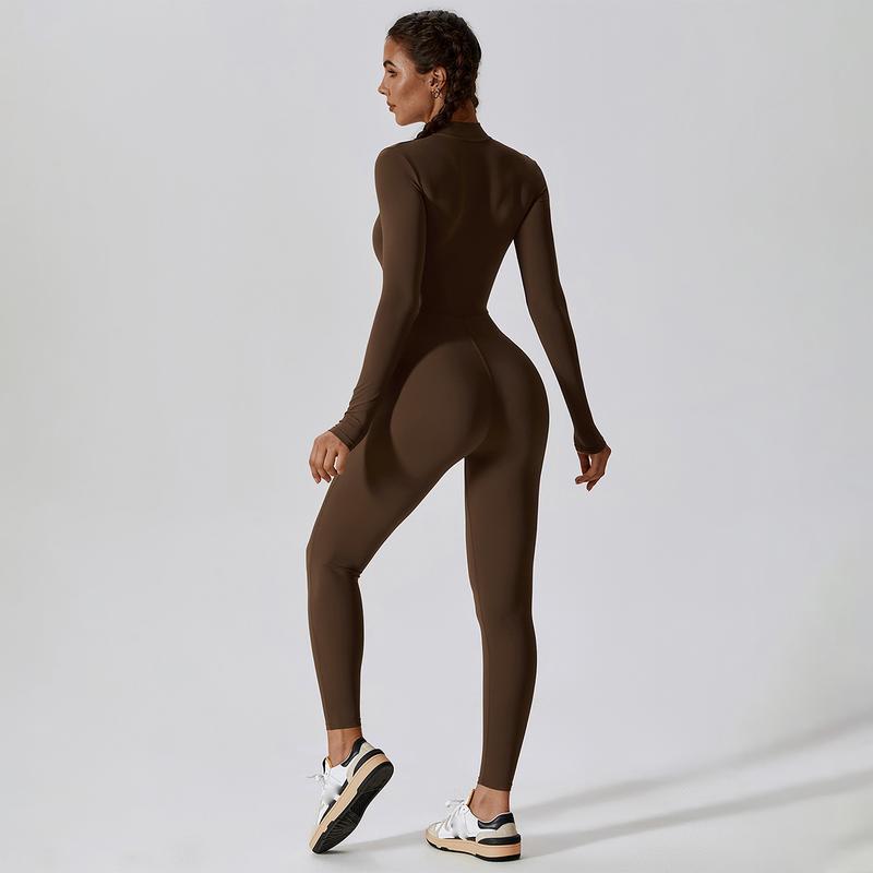 MASKERT Women's Long Sleeved Tummy Control Jumpsuit Comfortable Skin Friendly Stretchable Activewear for Workout Gym