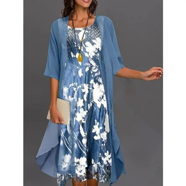 Best-selling in Europe and America, spring and autumn fashion elegant chiffon two-piece dress set