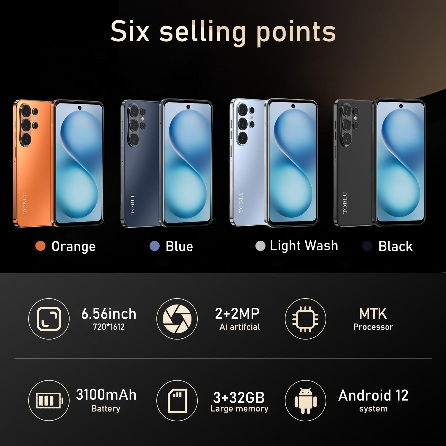 TOBLU-S26 Pro Fashion Smartphone, 6.56 Inch HD Screen, 3+32GB RAM, 3100mah Battery, Dual Sim, Expandable Memory, Android 12 System