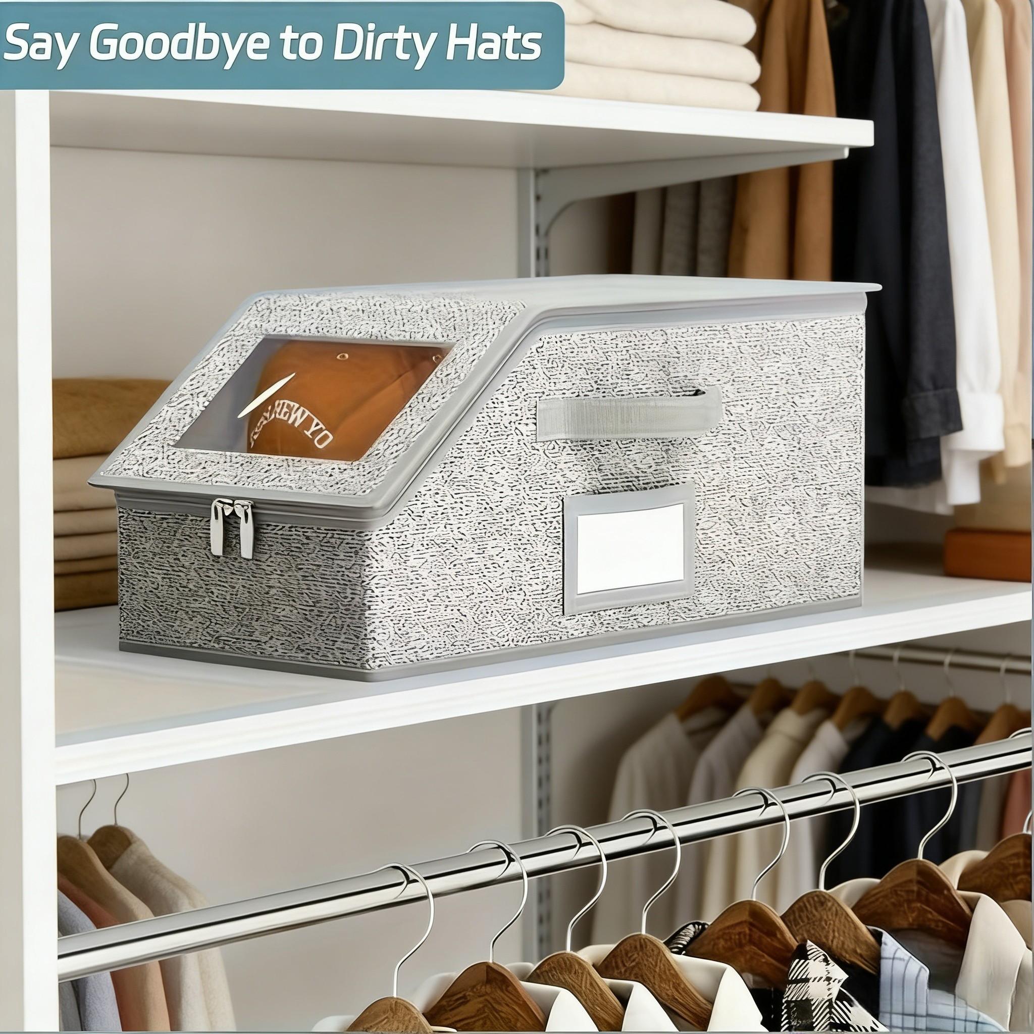 Foldable Dustproof Zipper Storage Box, Large Capacity Stackable Hat Organizer, Ideal for Closet Organization, Travel, Space Saving