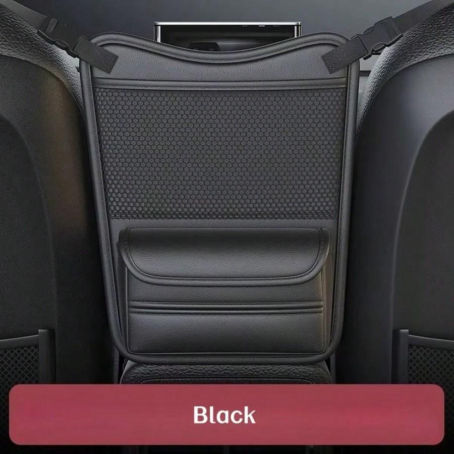 Car Organizer Storage Between Seats, PU Leather Front Seat Storage Bag with Tissue Holder, Automotive Console Hanging Net Pocket Handbag Holder for Phone Document