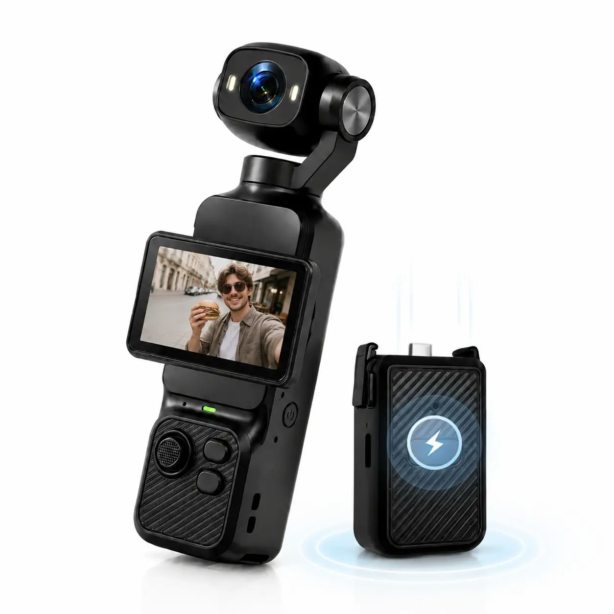 FULL HD Vlogging Camera with Charging Case, Portable Handheld Pocket Camera with WiFi App, Small Video Camcorder for Travel, Selfies and YouTube Vlogs, Chargeable