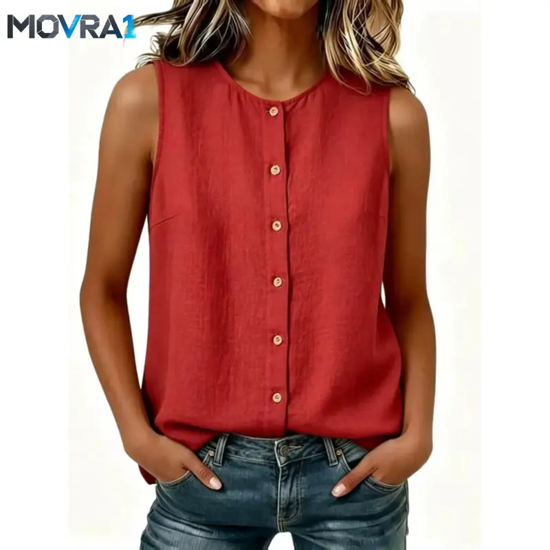 MOVRA1 Women's Plain Sleeveless Button Shirt Vest - Loose-Fit Casual Backless Outerwear with Side Single Row Buttons, Machine Washable, Stylish Tank Top
