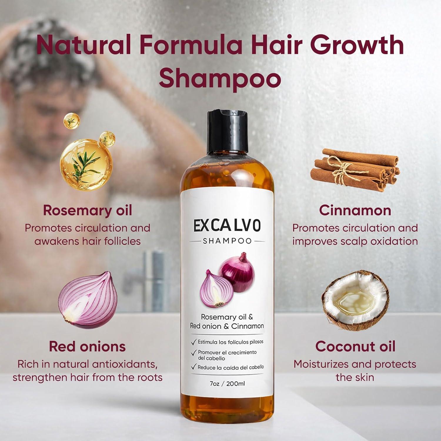 EXCALVO Shampoo, Onion Shampoo for Hair Growth, With Rosemary Oil, Red Onion, Cinnamon, Effectively Prevent Hair Loss |   Promotes Thicker Fuller Hair for Women and Men