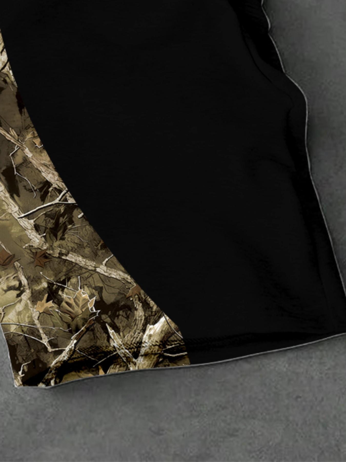 Men Wilderness Realtree Leaf Camo, Camouflage Curved Side Panel Splicing Printed Wide Leg Sweatpants Adjustable Drawstring Elastic High Waist Streetwear Bottoms Y2K Outdoor Hunting Hip Hop Utility Style Trousers For Forest Hiking Daily City Commute