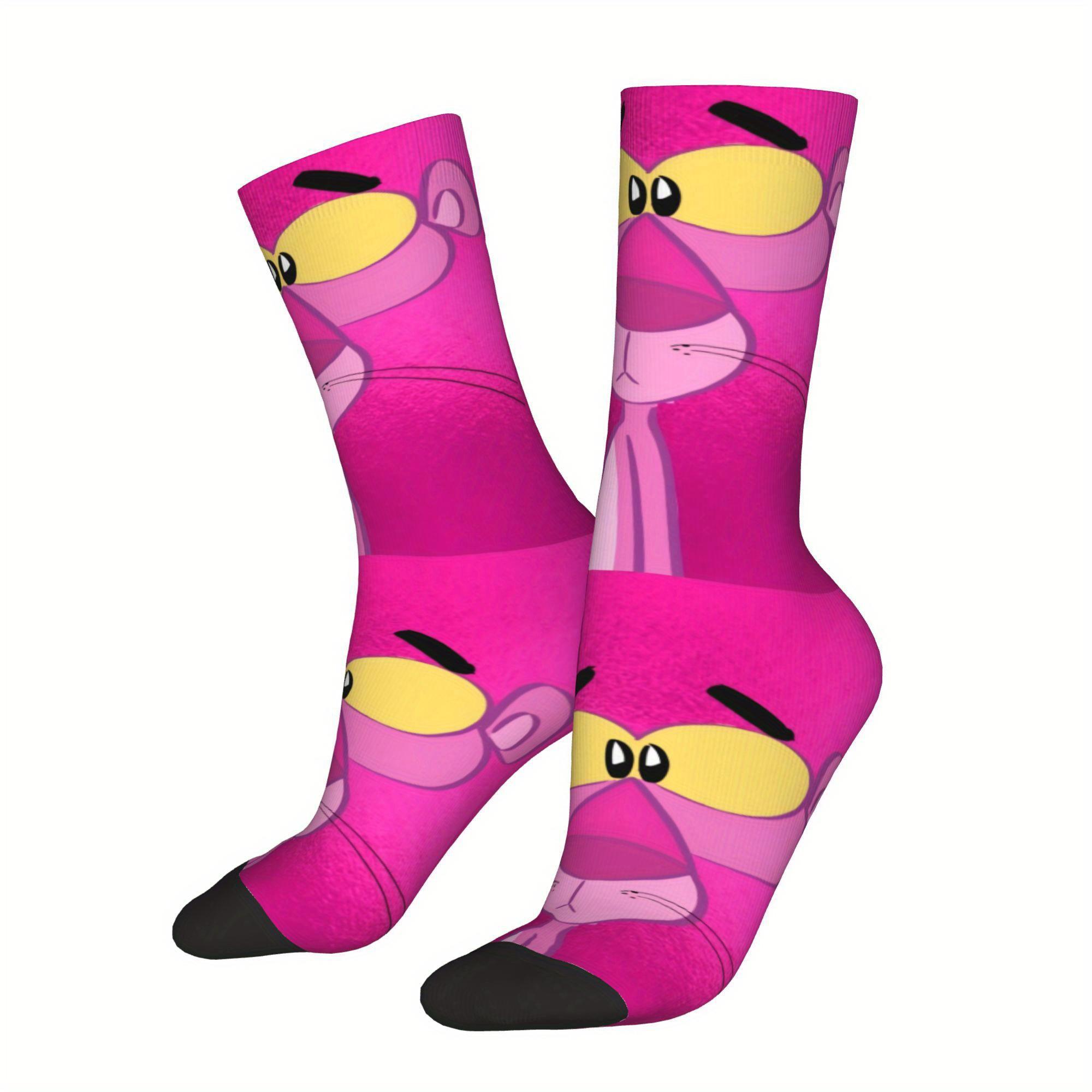 1pc BIIUDU Men'S Cartoon Leopard Print Crew Socks - Vibrant Pink & Black Novelty Socks with Playful Animal Design, Soft Polyester Blend, Comfortable & Stylish for Casual Wear, Novelty Socks, Comfortable Sock Material