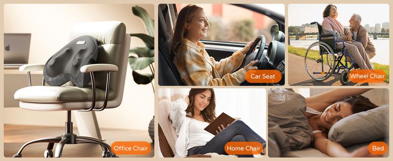 MERACH Portable Heated Back and NeckMassage Deep Tissue Massage Pillow forChair,Car Relax Comfort Multifunction Massager Electric