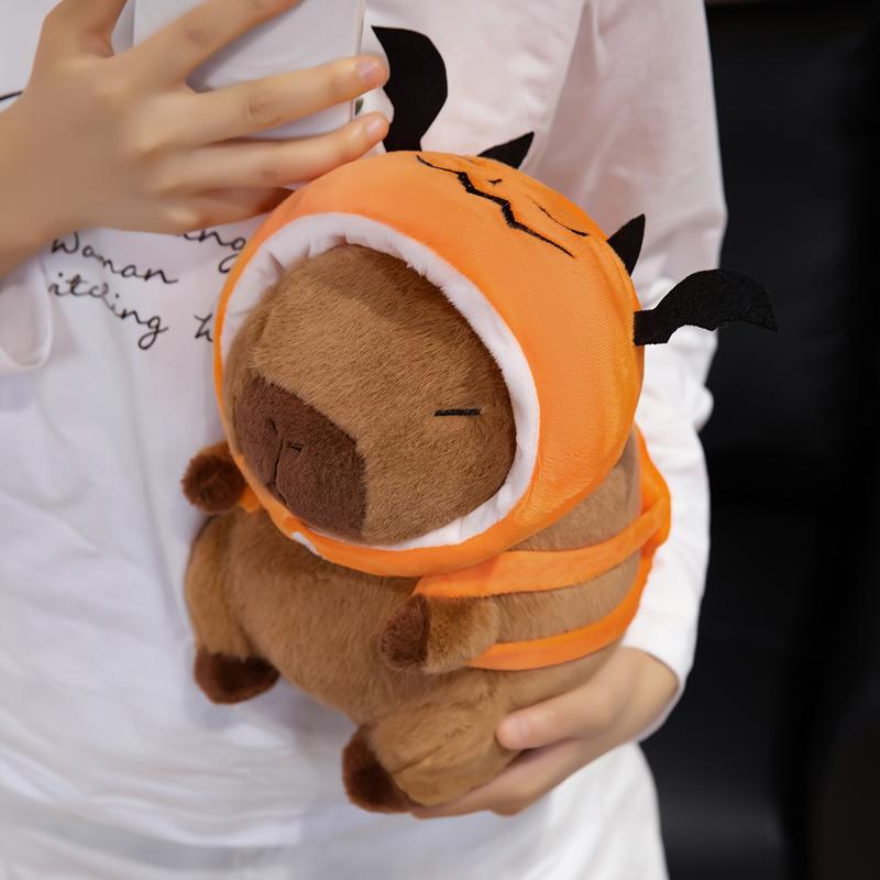 Cute Capybara Plush Toy with Pumpkin Bat Headband - Soft Anime Stuffed animal, Halloween Costume, Birthday/Christmas/Valentine's Gift for Animal Lovers & Anime Fans - Brown-Eyed expression