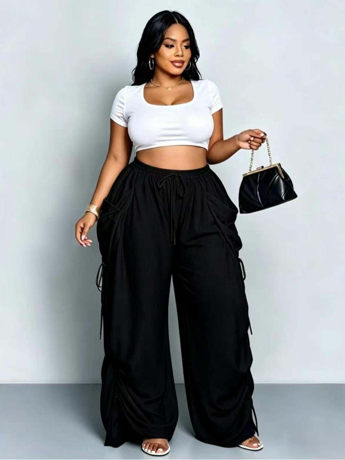 Women's Harem Pants, Casual High-Waisted, Medium Stretch, Thin Fabric, Drawstring Waist with Pockets, Versatile Street Style, Streetwear, Bottom, Casual Elastic Waisted