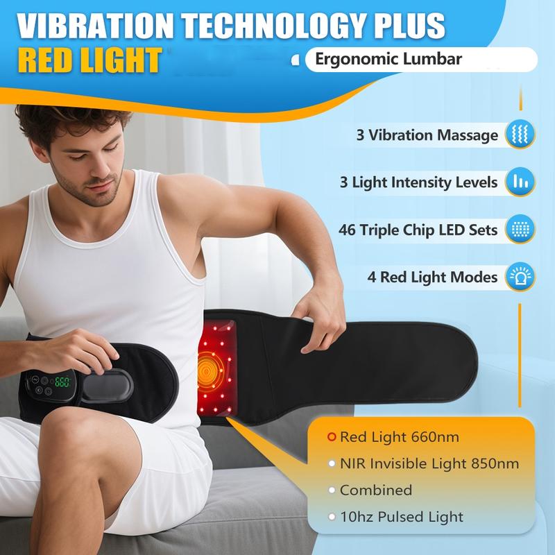 Red Lights Waist Back Massager, Elastic Back Support Belt,Vibration Heating Pad for Back 660nm 850nm LED, Improve Circulation, Christmas Gift For Men Women