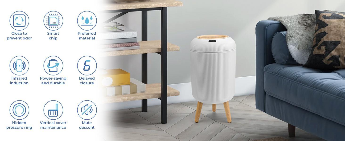 SUSTEAS Smart Induction Waterproof Trash Can upgrade .with Motion Sensor, Waterproof, Space-Saving Nordic Style for Bathroom, Kitchen, Office. automatic trash bin cleaner Filter trash cans for kitchen SUSTEAS Smart Induction Waterproof Trash Can upgrade .with Motion Sensor, Waterproof, Space-Saving Nordic Style for Bathroom, Kitchen, Office. automatic trash bin cleaner Filter trash cans for kitchen