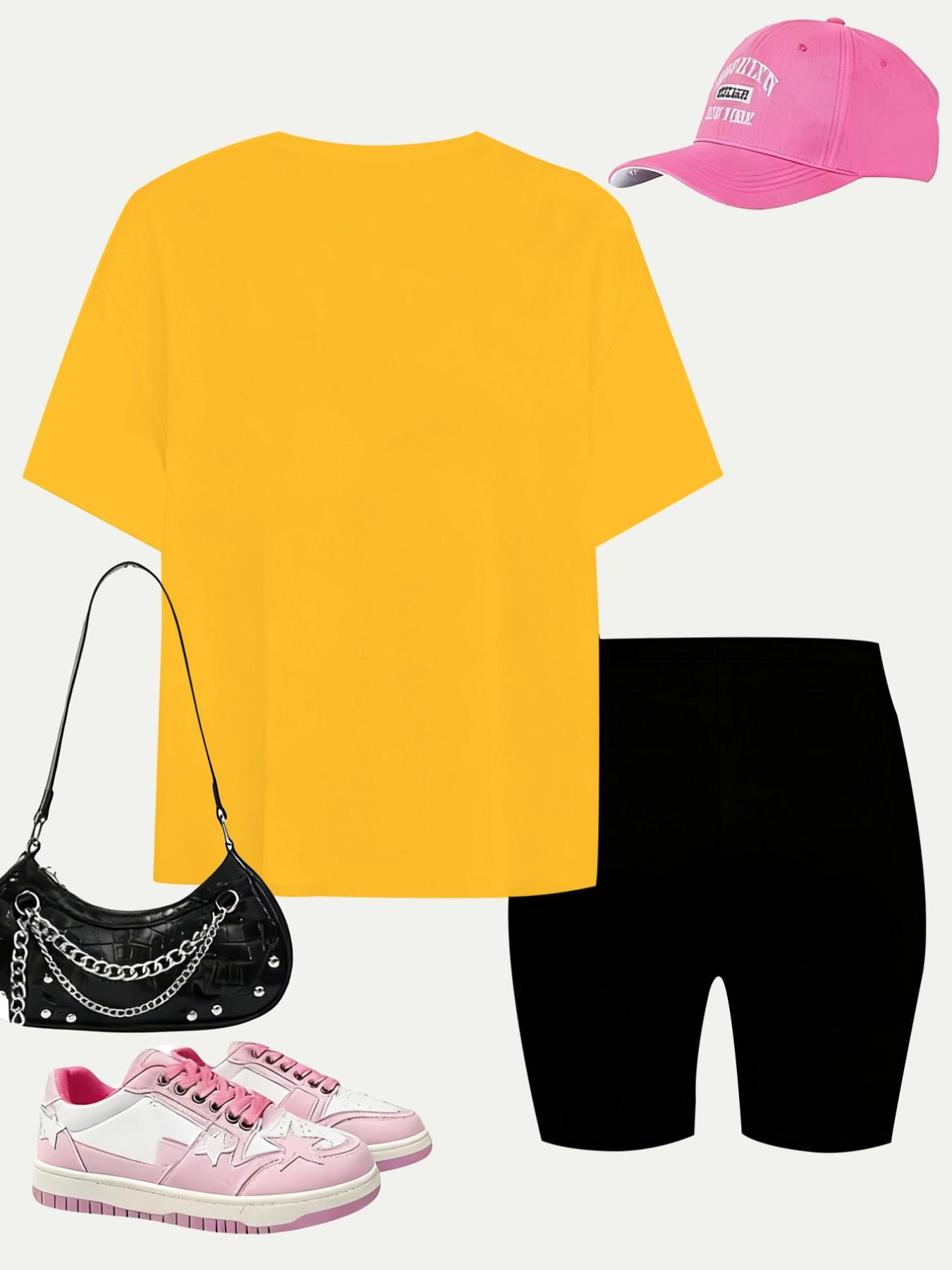 Girls Bright Yellow I ❤️ ME Leopard Heart Print Short Sleeve Set Summer Streetwear Kids Casual 2Pcs