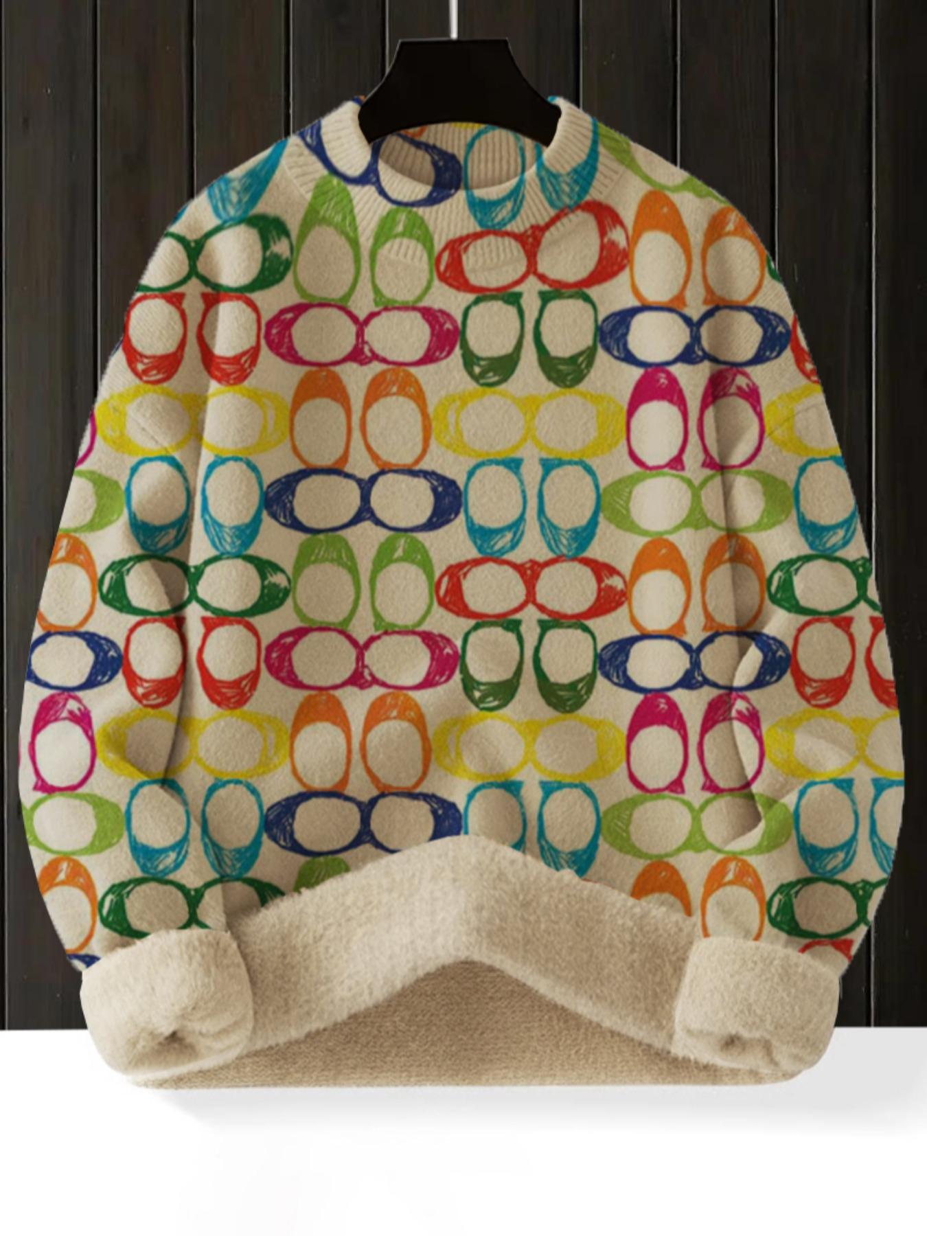 Women's Colorful Geometric Pattern Stand Collar Short Fitted Aesthetic Sweater Top, Fall Winter Casual Long Sleeve Knitwear, Comfortable and Warm for Daily Wear