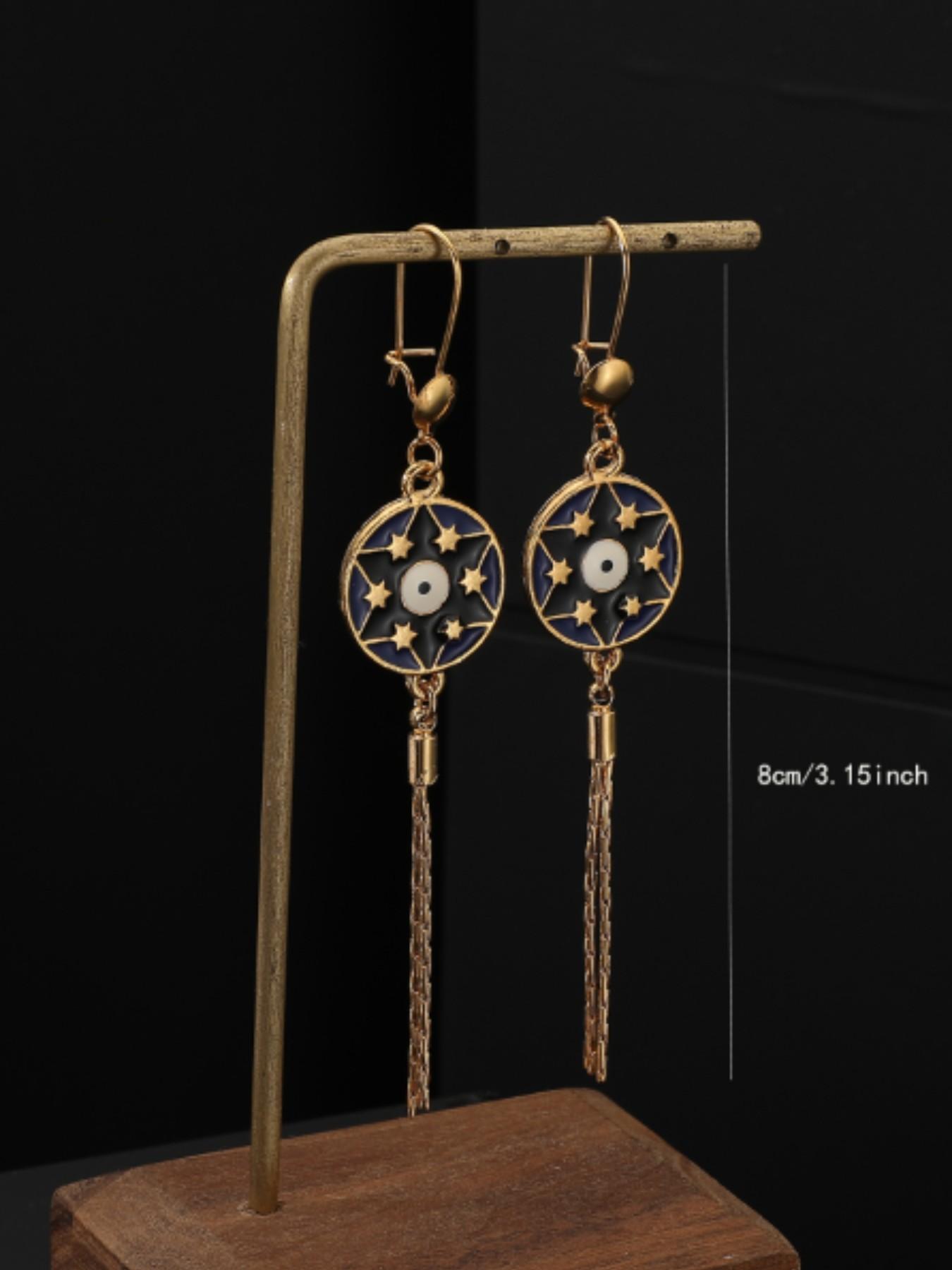 Mysterious Devil Eye Disk Fringe Earrings for Women, Retro Style Hoop Earrings, Unique Design High-End Jewelry, All Seasons Accessory