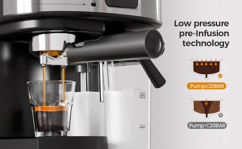 COWSAR Espresso and Cappuccino Machine, 20Bar Latte Machine with Automatic Milk Frother, 3 in 1 Professional Semi-Automatic Espresso Maker with Dual Heating System & Capsule Compatible
