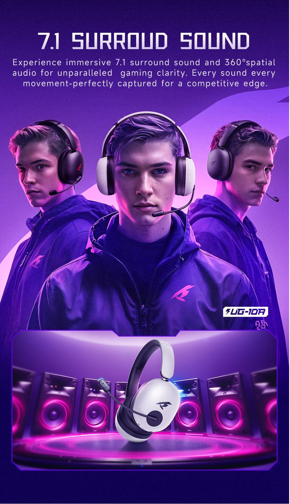 Picun UG-10A Wireless Gaming Headset - 7.1 Surround Sound, -56dB Noise Cancelling, 100H Battery Life, 40mm Drivers, Quad-Mode Connectivity (2.4G/Bluetooth/Wired), RGB Lighting, HD Mic for PC/PS4/PS5 Picun UG-10A Wireless Gaming Headset - 7.1 Surround Sound, -56dB Noise Cancelling, 100H Battery Life, 40mm Drivers, Quad-Mode Connectivity (2.4G/Bluetooth/Wired), RGB Lighting, HD Mic for PC/PS4/PS5