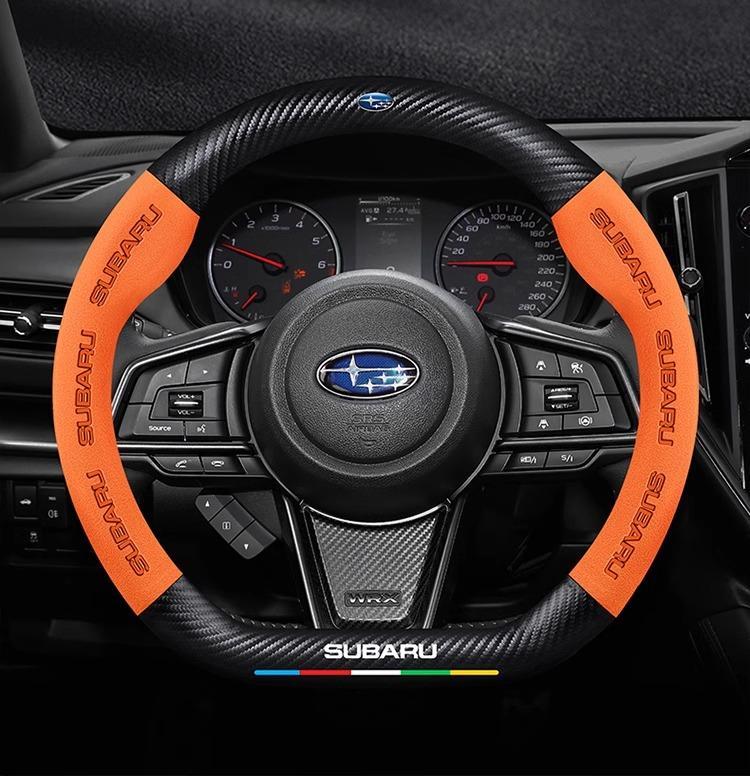 Suede Carbon Fiber Steering Wheel Cover - Anti-Slip, Ventilated, Vehicle-Specific Fit for Subaru STI, Brz, Wrx, Xv, Ascent, Forester, Outback, Impreza, Legacy (Model & Toy Vehicles Accessory)