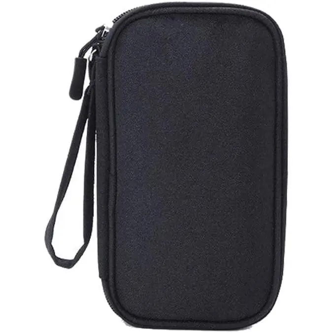 Double Layer Diabetic Supplies Organizer Bag Travel Case with Hand Strap for Insulin Pen, Test Straps, Lancets, Blood Glucose Meters, Lancing Device, Syringe, Needle, Alcohol Wipes, Vials (Black)