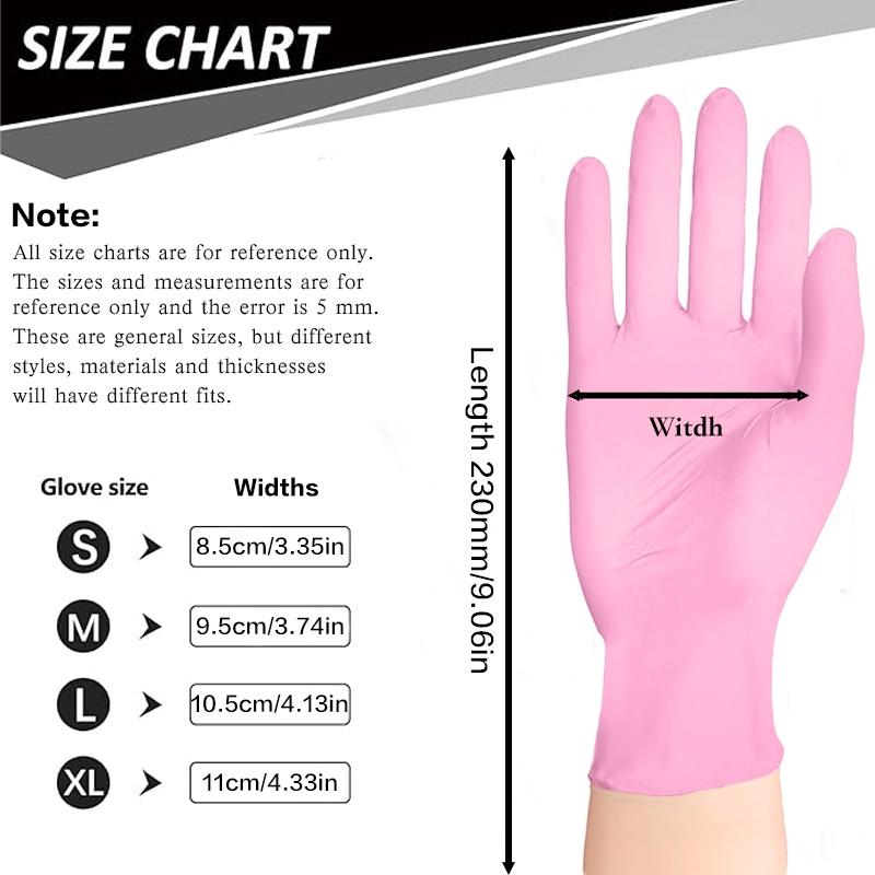 100/40/20 pcs/bag, pink disposable gloves, Work Gloves, Household Cleaning Gloves, waterproof, latex-free, powder-free, suitable for home and kitchen cleaning, nail care, hairdressing, painting and small tool use, Christmas gift, non-medical grade gloves