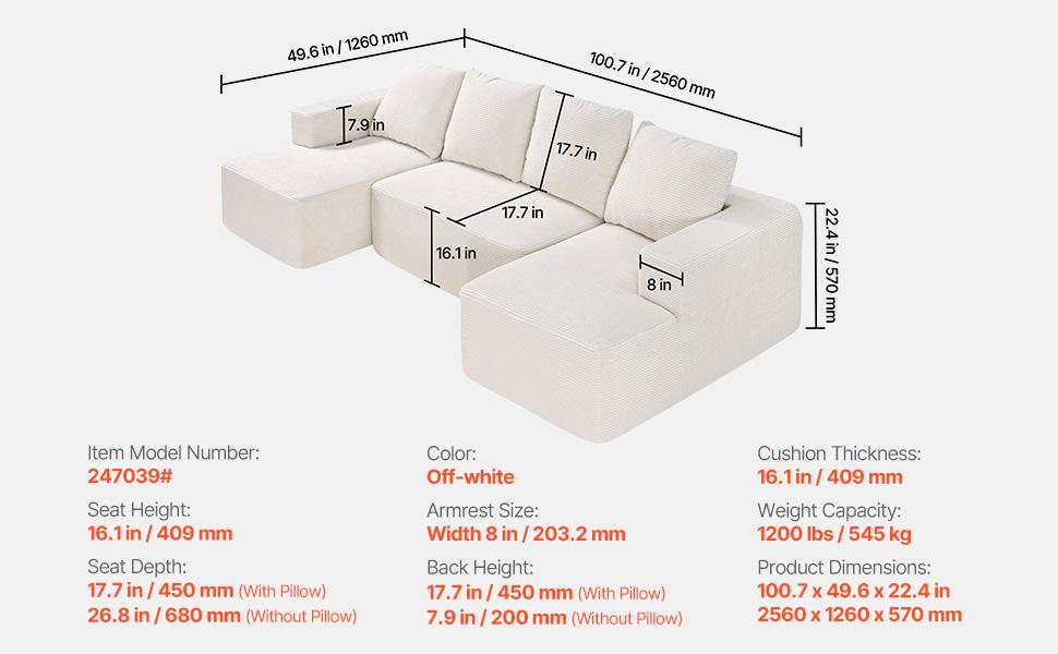 fathersdaygift VEVOR Modular Sectional Sofa, U Shaped Modular Sofa with Chaise, Cloud Sectional Couch with High Rebound Sponge and Density, Upholstered Corduroy Couch with Cushion for Living Room, Bedroom, Beige