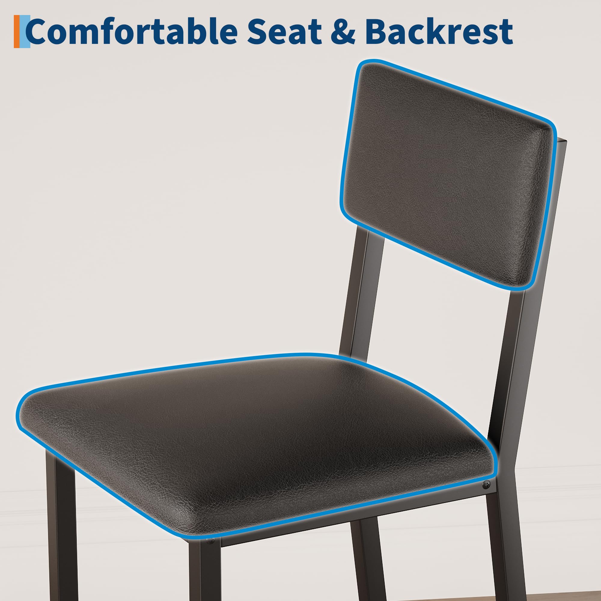 Dining Table Set for 2 w/Counter Height Table & 2 Upholstered Bar Stools, 3-Piece Kitchen Table Set with Footrest & Corner Protector, for Kitchen Room, Apartment Dining Table Set for 2 w/Counter Height Table & 2 Upholstered Bar Stools, 3-Piece Kitchen Table Set with Footrest & Corner Protector, for Kitchen Room, Apartment