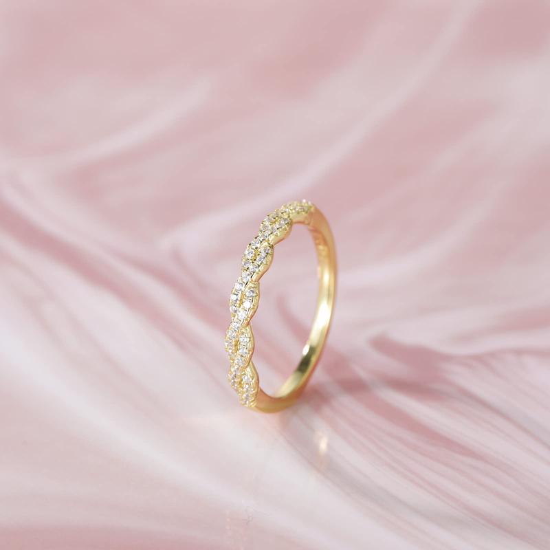 EAMTI 925 Sterling Silver Wedding Band for Women Cubic Zirconia Twisted Rope Half Eternity Band Ring