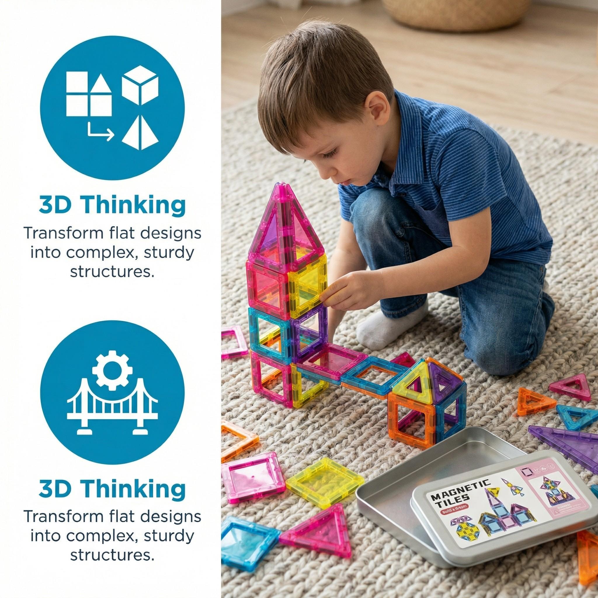 2027 Mini Magnetic Building Blocks, 42 Pieces - Montessori Education Magnetic Travel Building Set, with Iron Storage Box, Airplane-Shaped Toy, Suitable as a Birthday Gift for Boys and Girls, and an Essential for Outdoor Camping Trips