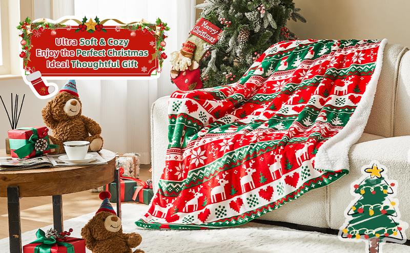 Christmas Throw Blanket,Winter Holiday Sherpa Fleece Blanket, Premium Warm Cozy Christmas Blankets and Throws,Christmas Decorations, Christmas Gift  50" X 60"