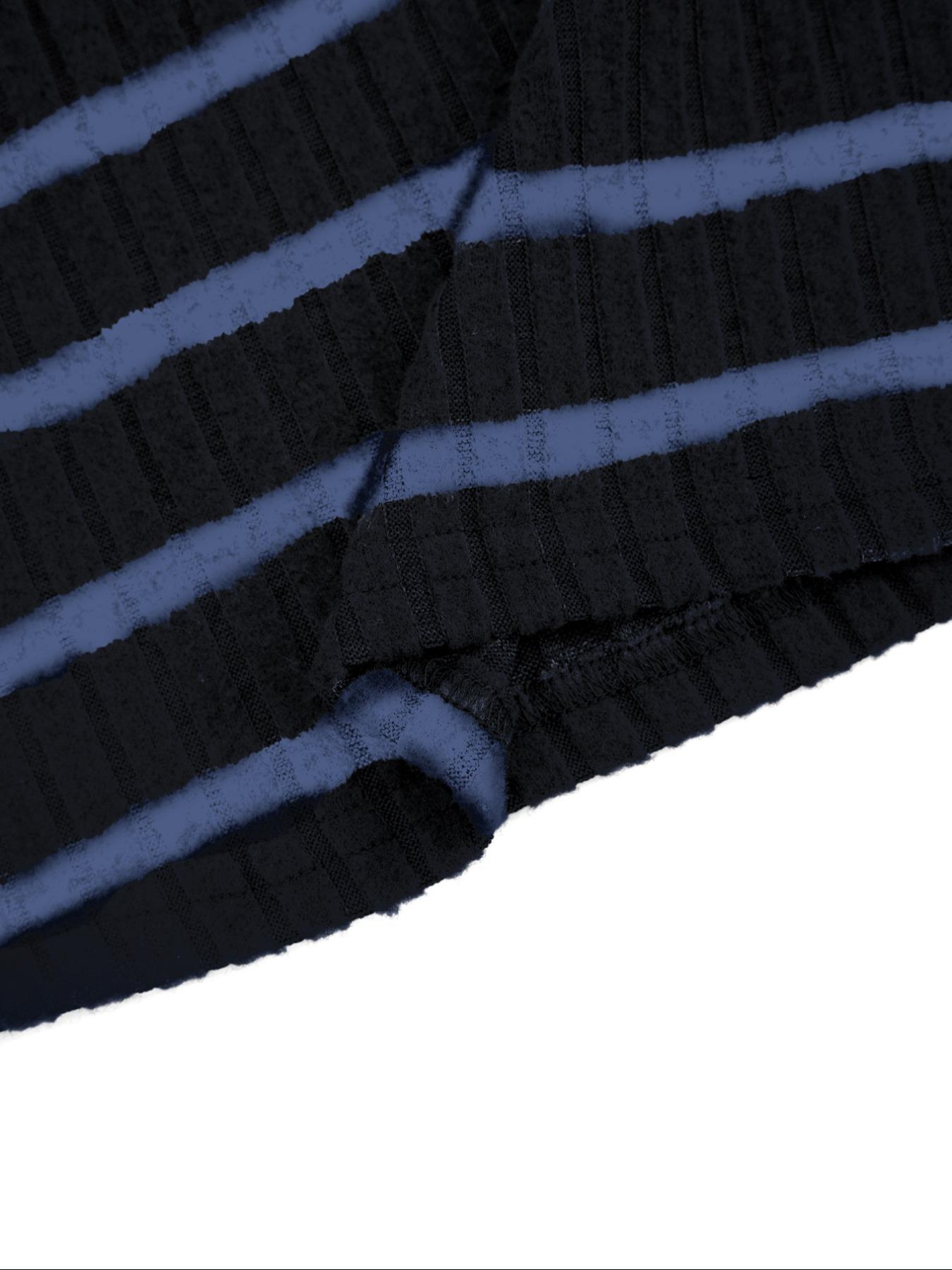 Women's long sleeved and short sleeved T-shirt Casual Gothic style black gray striped V-neck slim fitted knit top, with a close fitting knit material that looks slim and creates a niche Gothic atmosphere.