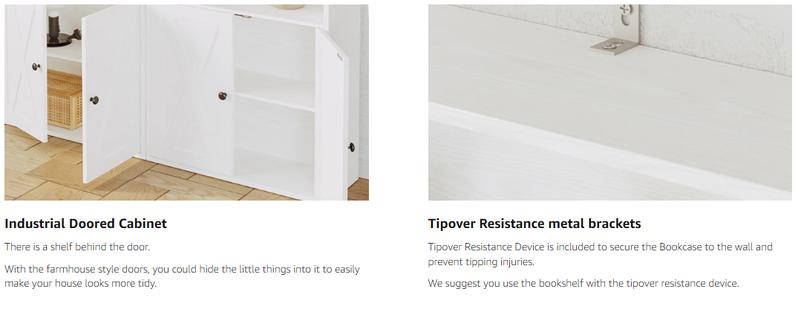 IRONCK Industrial Bookcase with Doors, 5-Shelf Organizer, 11.8" Deep Floor Standing Storage Rack for Home, Office,  Living Room