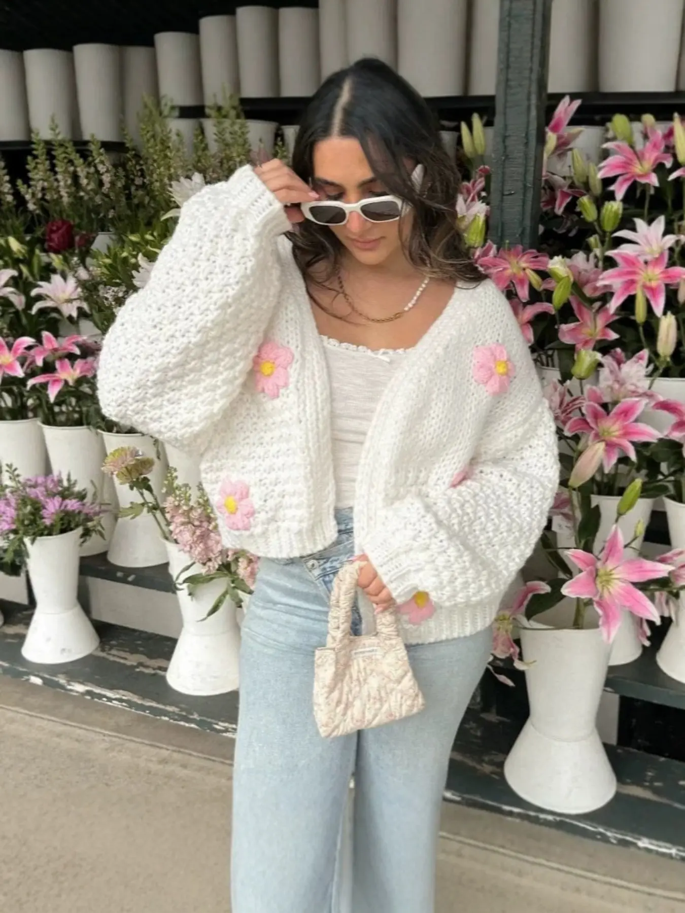 New Fall Winter Women's 3D Colorful Flower Patchwork Knit Sweater Button Loose Open Front Cardigan Coat, Cute Casual Knitwear for Outer Wear