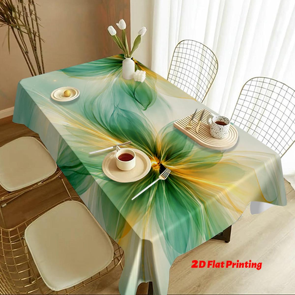 Elegant Floral Print Tablecloth, Light Blue to Gradient, Durable Polyester, Perfect for Parties, Indoor & Outdoor Use, Vibrant Table Decor