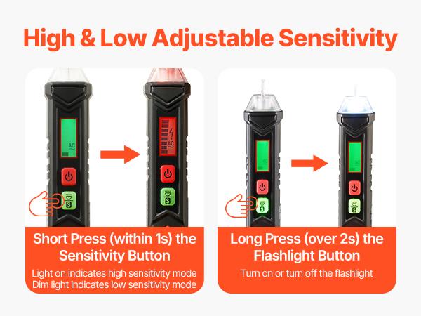 Voltage Tester, Non-Contact Voltage Detector with Adjustable Sensitivity, Dual Range AC 12V-1000V/48V-1000V Live Null Wire Tester Pen with Visual and Audible Alarms, CAT III 1000V Rating