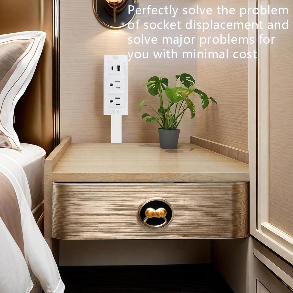 Power Socket Expander 180° Rotating Outlet Extender with 17"-27" Adjustable Extension Cord 2 AC Outlets + USB-A/USB-C Fast Charging Fire-Resistant & Overload Protection for Tight Spaces Behind Couches Beds Desks