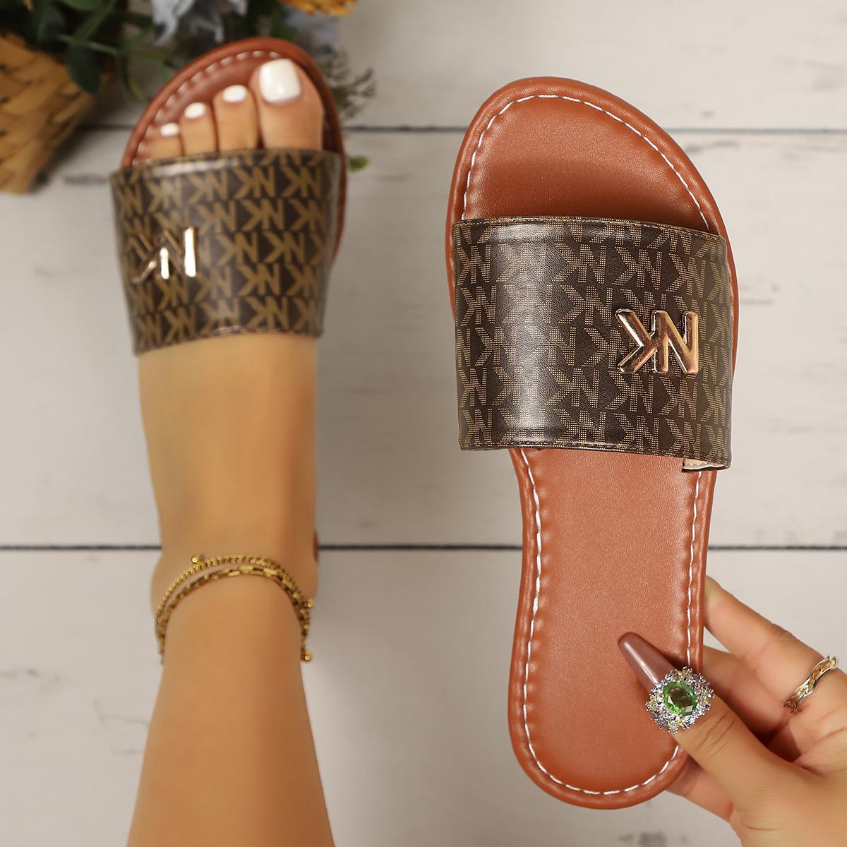 2026 Women’s Breathable Letter Flat Slip-On Slippers, Casual Lightweight Non-Slip Slides for Beach, Summer Slide Sandals