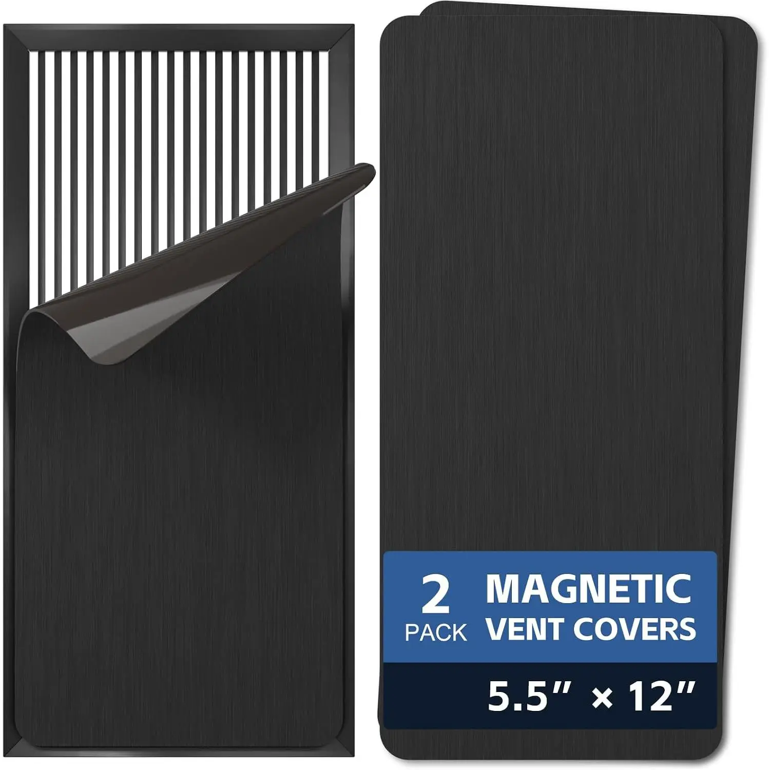 5.5"x12"  Vent Covers for Floor, 2 count   Cover for  | Black Decorative Cover, Brushed Metal Texture, Cuttable Sheet for RV, HAVC, Wall Ceiling, Metal Register, Grate