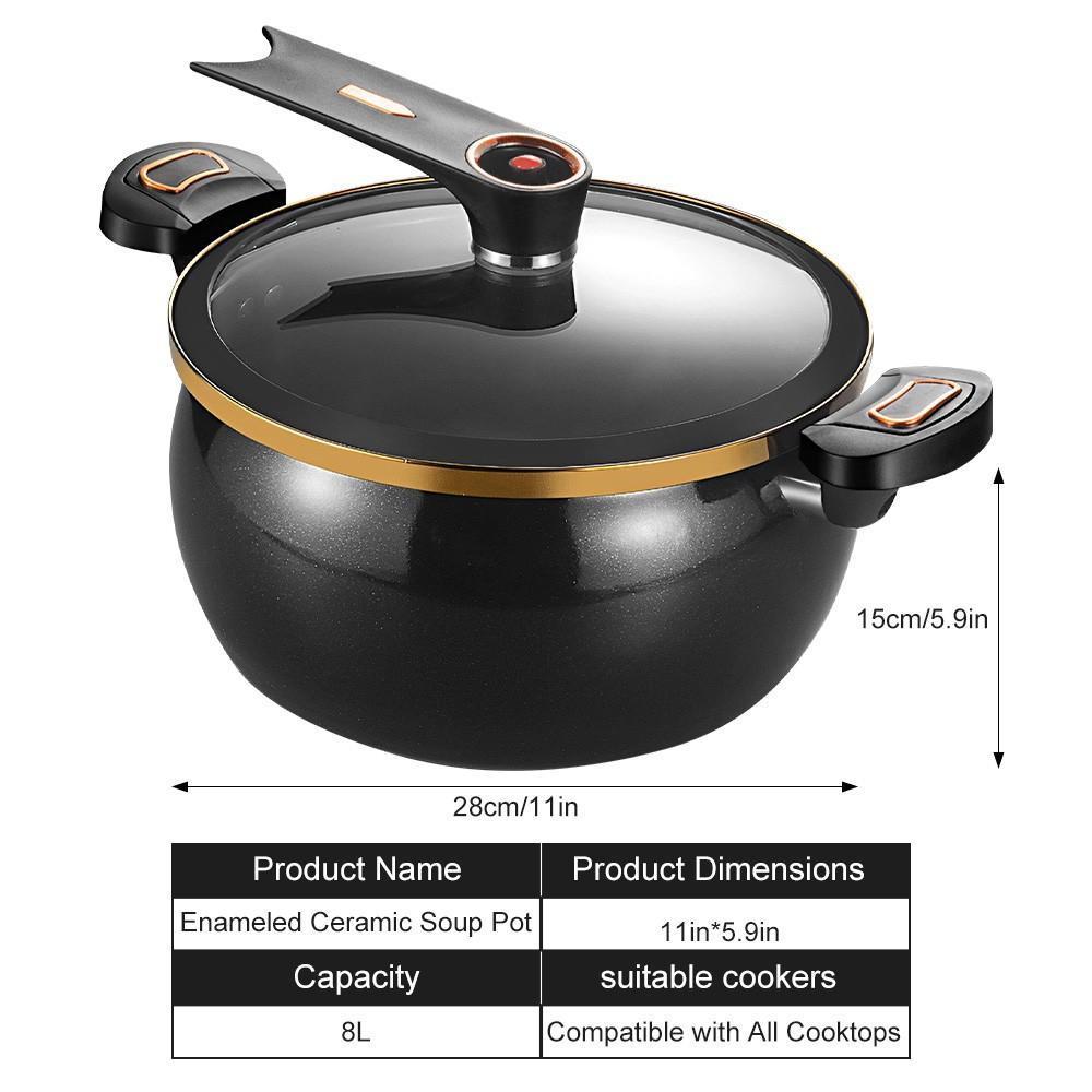 Micro Improved Pressure Cooker 8.45Qt Nonstick Cooking Pot Fast Cooking Kitchen Cookware with Safety Valve Glass Lid for Gas Stovetop Kitchenware