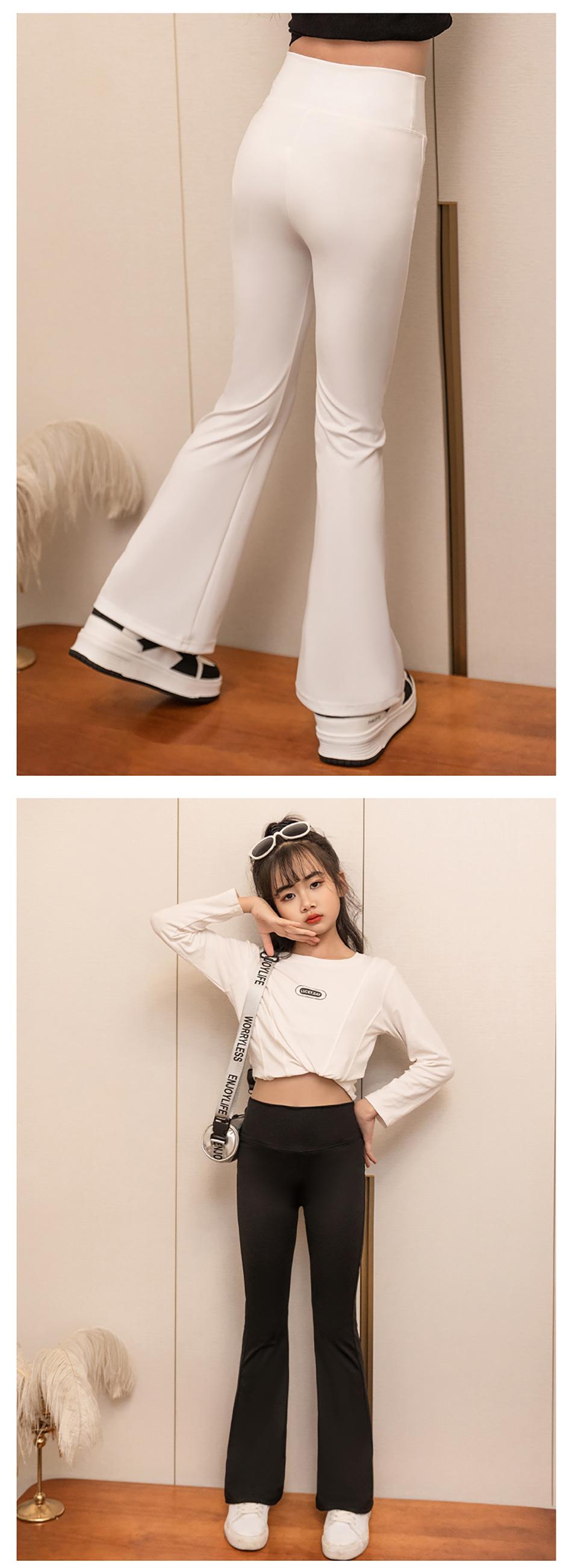 Girls Yoga Leggings Flared Pants High Waist Teenagers Stretch Elastic Waistband Kids Sportswear Trousers Autumn Spring