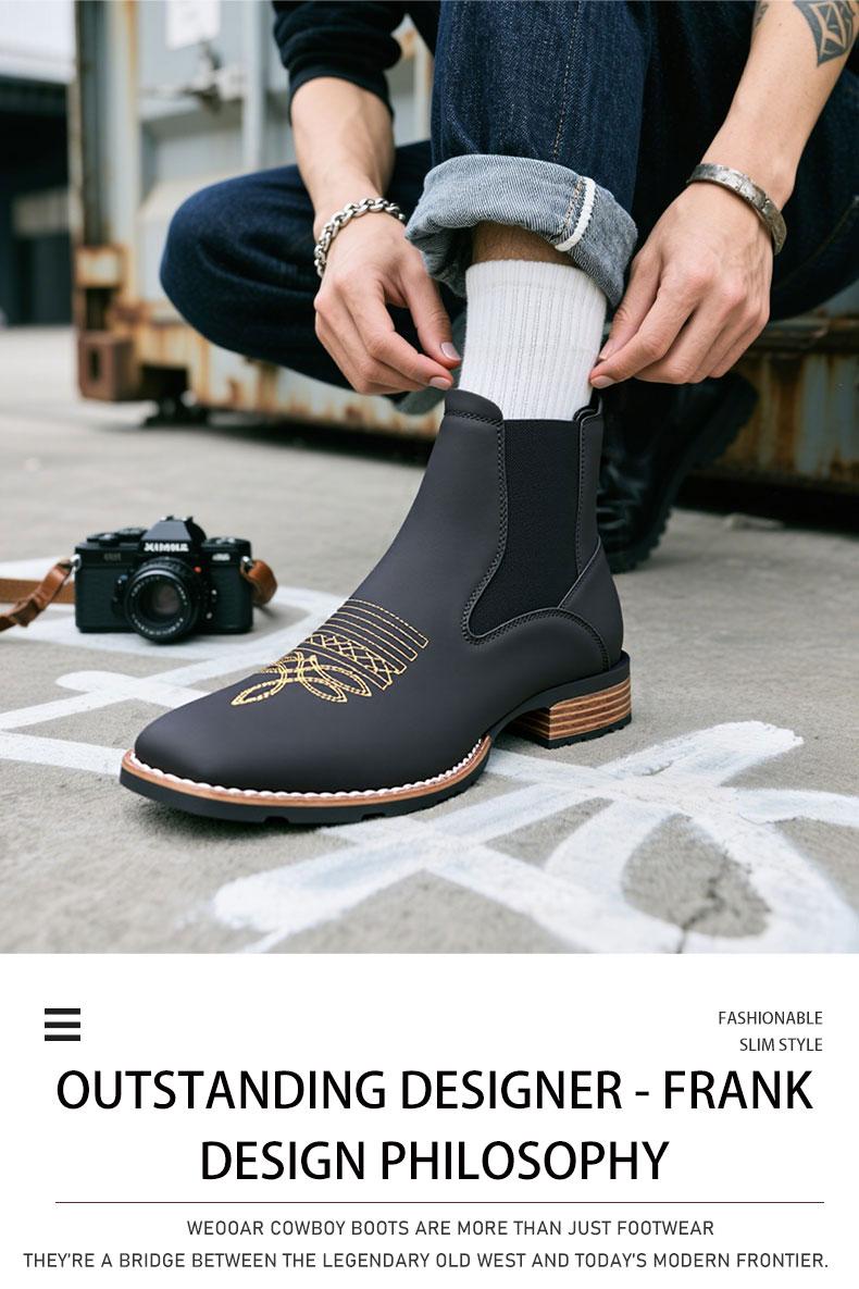 Men's Western Cowboy Boots, Square Toe Chelsea Boots And Bare Cowboy Boots, Men's Casual Retro Fashion Boots, Brown