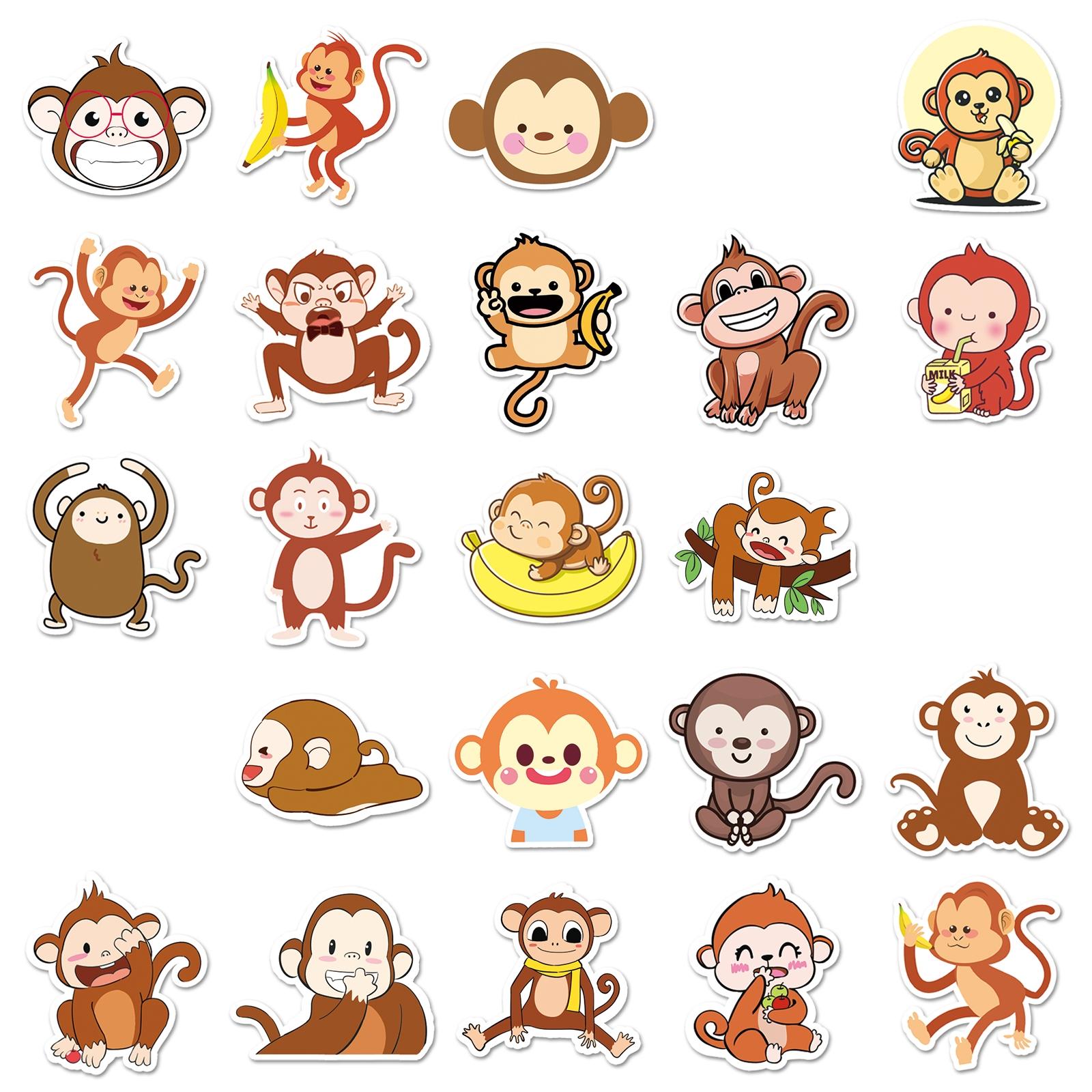 Cute Monkey Pattern Sticker, 100pcs/set Cartoon Monkey Decorative Sticker, Funny Stickers, DIY Decals for Water Bottle, Laptop, Phone Case, Scrapbooking, Journal Making