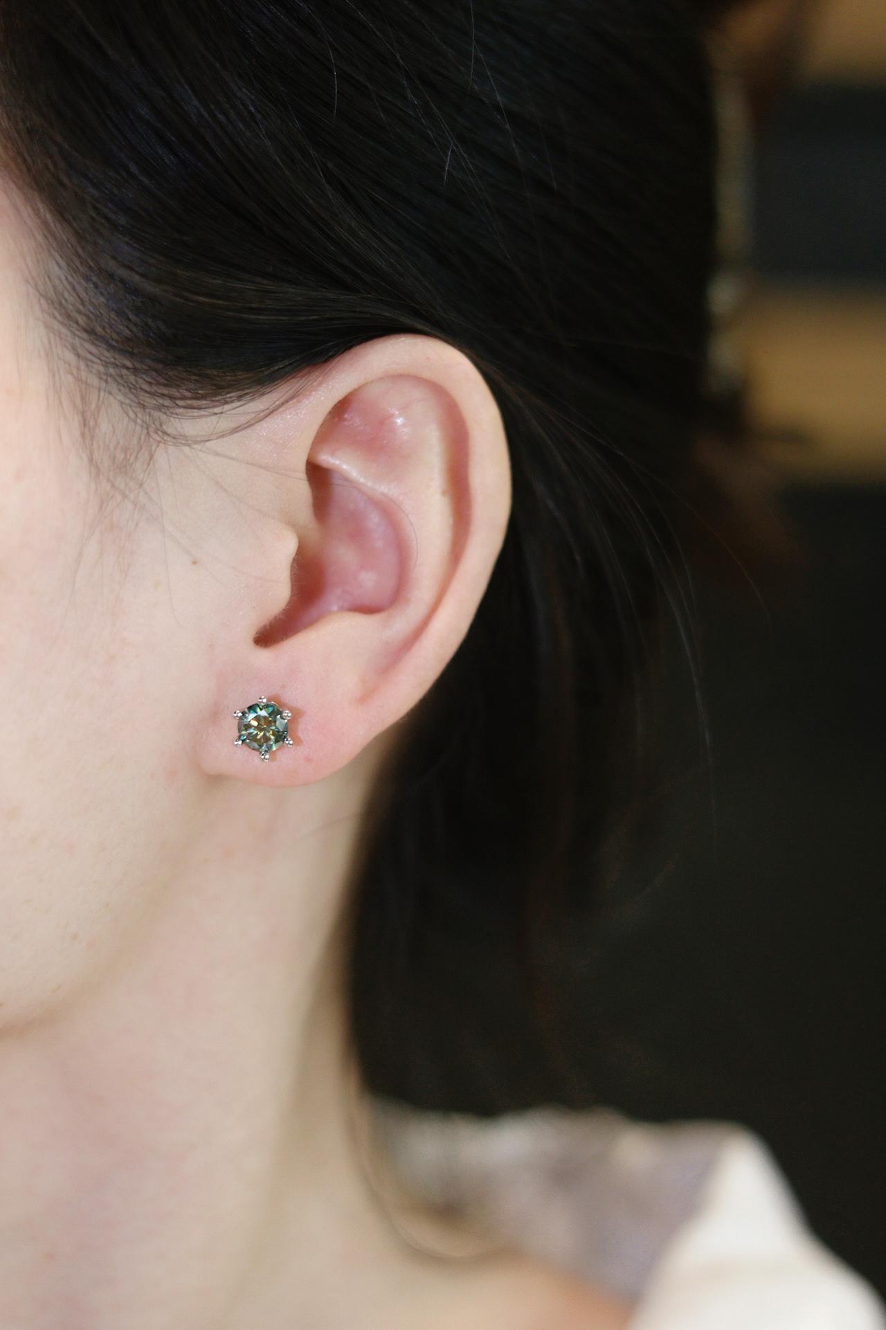 【#23】Classic Six-prong 0.5-1ct Synthetic Moissanite Stud Earrings, Plum blossom Cut Color Moissanite Earrings for Women with Certificate of Authenticity for Women Girls Men gift